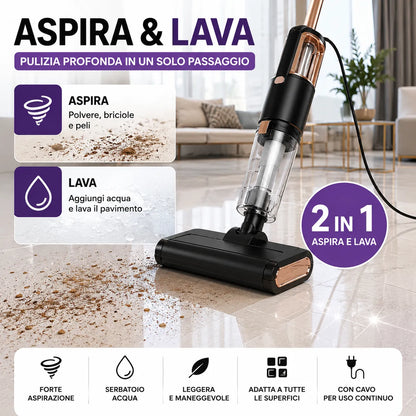 Scopa Elettrica Aspirapolvere con Filo Aspira e Lava 2 in 1 Portatile Mop con Serbatoio Acqua