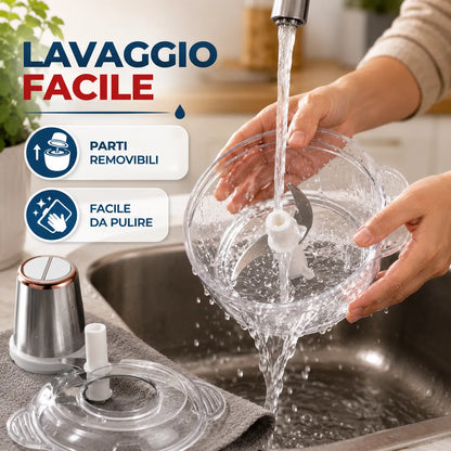 Tritatutto Elettrico Multifunzione 300W 3L in Acciaio Inox – 4 Lame – 2 Velocità – Mixer da Cucina per Carne, Verdure, Frutta Secca e Pesto