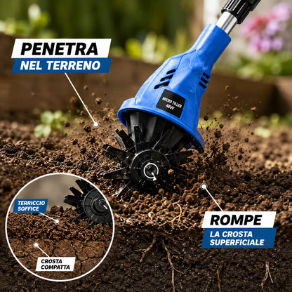 Micro Tiller a Batteria 48VF Mukins NL-3578 – Coltivatore Elettrico Cordless, Asta Regolabile e Pieghevole, 350W, 300 giri/min