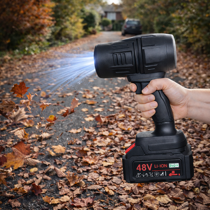 Soffiatore Turbo a Doppia Batteria 48V con Valigetta – Asciugatore per Auto e Moto, Ventola Potente per Foglie, Tapparelle e Pulizia Esterni