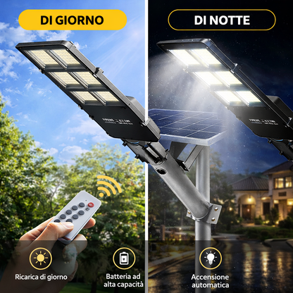 Lampione Solare LED 800W con Telecomando | Faro Esterno IP65 Impermeabile | Pannello Solare + Staffa Inclusa | Luce Automatica Giardino Strada Garage