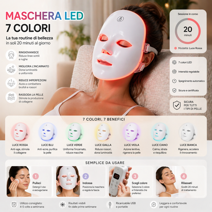 Maschera LED Viso 7 Colori – Dispositivo di Bellezza per la Cura della Pelle – Skin Care Device Ricaricabile
