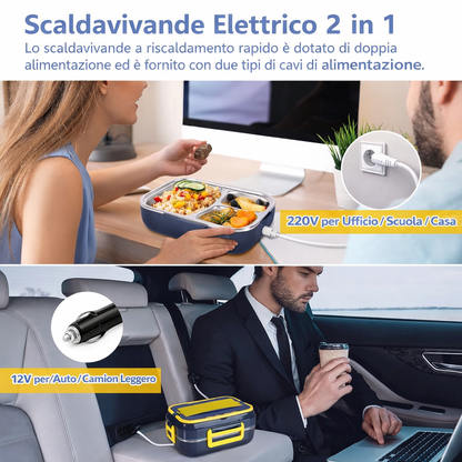 Scaldavivande Elettrico Portatile 1.5L – Lunch Box Riscaldante Casa & Auto con Contenitore in Acciaio Inox, Doppia Alimentazione, Anti-perdite
