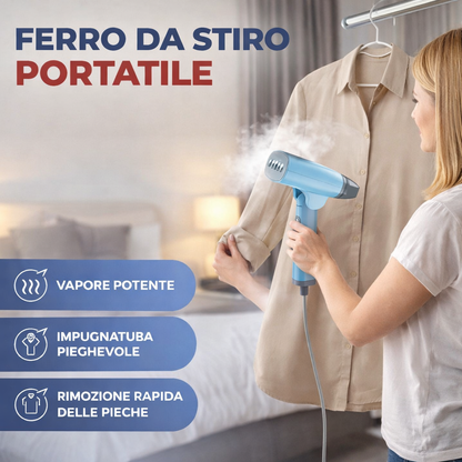 Ferro da Stiro Portatile a Vapore 1300W – Compatto e Pieghevole, Rimozione Rapida delle Pieghe, Ideale per Viaggio e Casa, Disponibile in Bianco, Azzurro e Verde