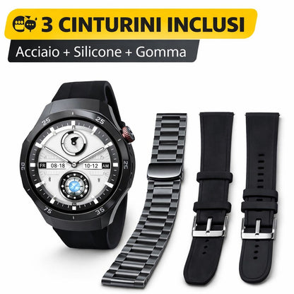 Smartwatch H2 con Chiamate, Notifiche, Monitoraggio Salute e Sport, 3 Cinturini Intercambiabili