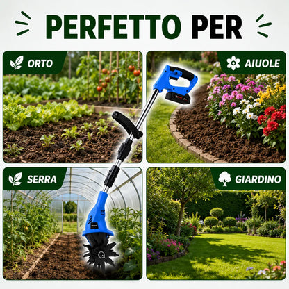 Micro Tiller a Batteria 48VF Mukins NL-3578 – Coltivatore Elettrico Cordless, Asta Regolabile e Pieghevole, 350W, 300 giri/min