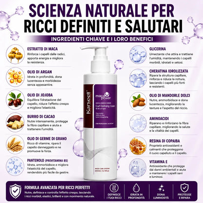 Karseell Maca Power Curling Perfection Defining Cream 200ml – Crema Definizione Ricci Anti Crespo con Maca, Cheratina e Olio di Argan