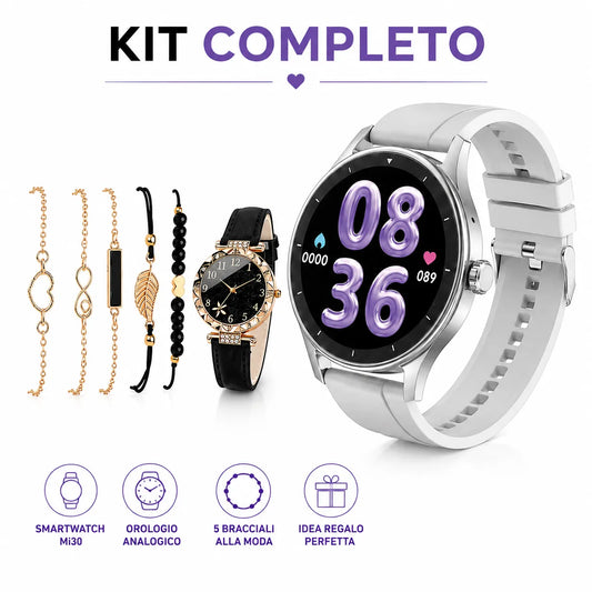 Beauty Miss Smartwatch AMOLED con Chiamate Bluetooth + Orologio – Kit Regalo Completo con 2 Cinturini e Set Bracciali, Fitness Tracker Android iOS