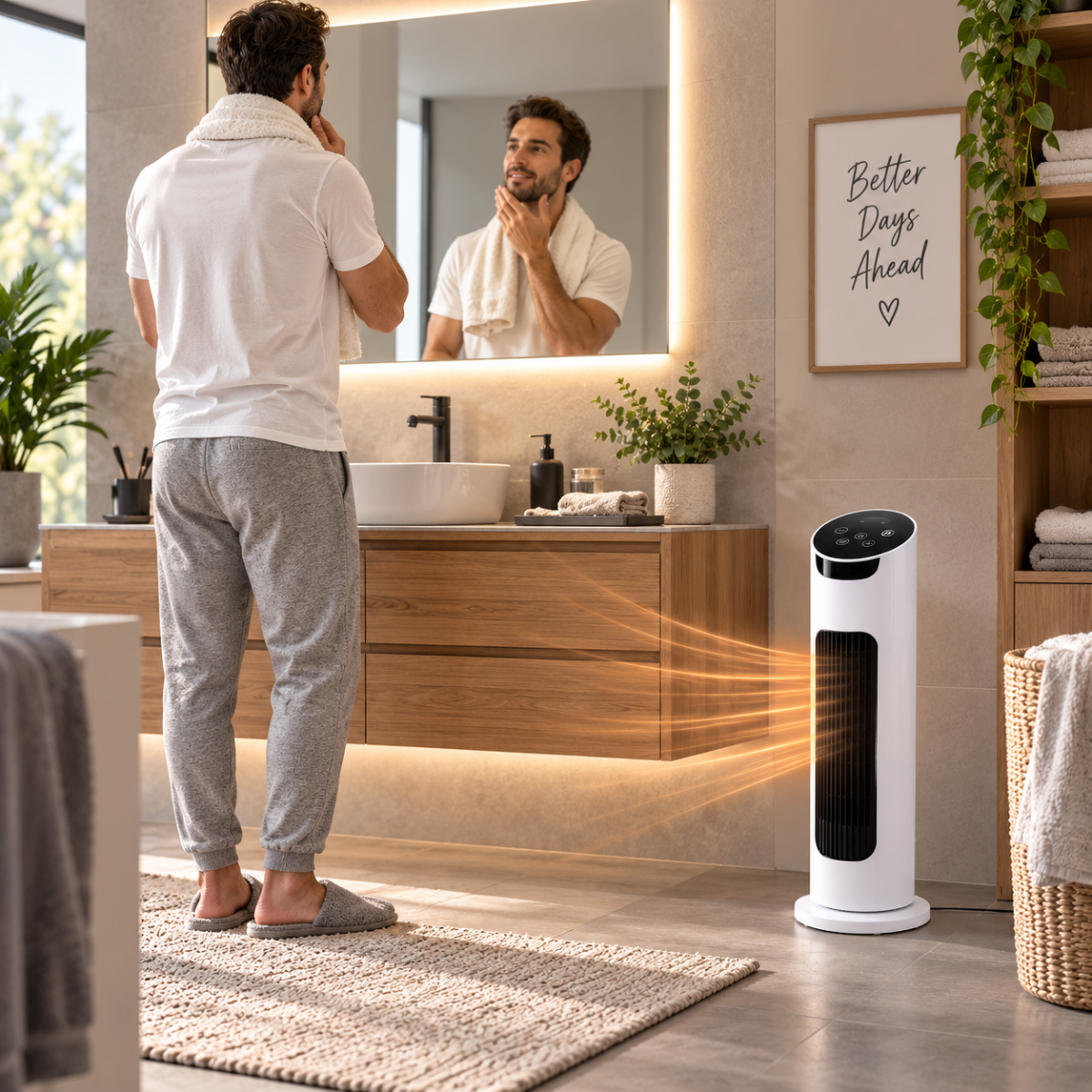 Termoventilatore Ceramico a Torre Rotante con Telecomando –  Stufa Elettrica Verticale PTC con Display Touch e Base