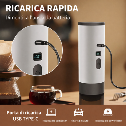 Macchina da Caffè Portatile a Capsule 7800mAh Wireless USB-C, Riscaldamento Rapido 90°C, Compatta per Viaggio Auto e Outdoor
