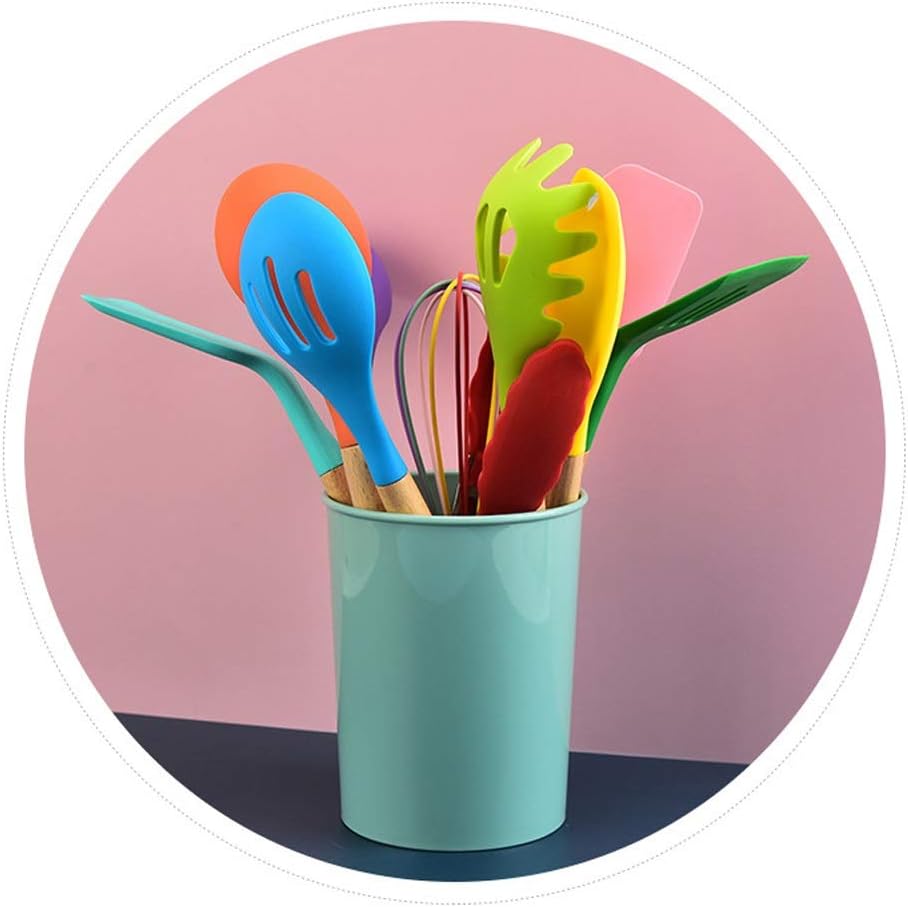Set da cucina 12 pezzi in silicone e legno mestoli colorati nuovi
