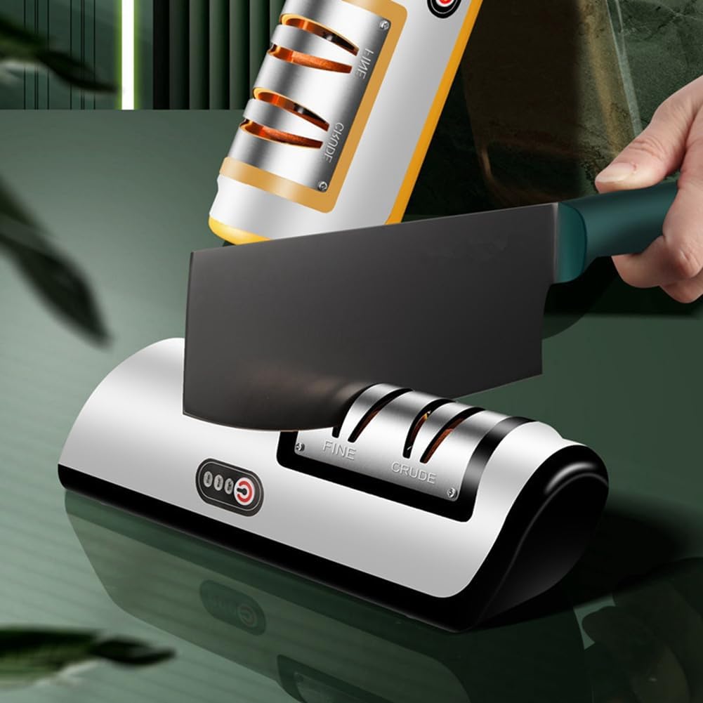 Affilacoltelli Elettrico USB a 2 Fasi – Affilatura Fine e Grossolana, Compatto e Facile da Usare, Ideale per Cucina