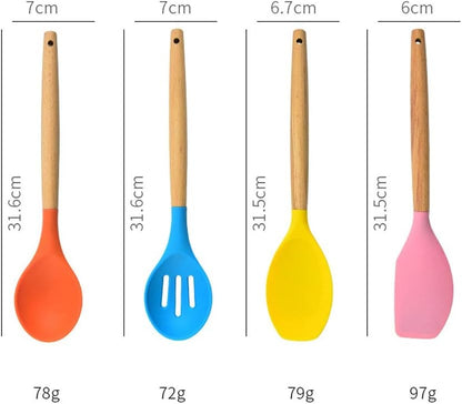 Set da cucina 12 pezzi in silicone e legno mestoli colorati nuovi