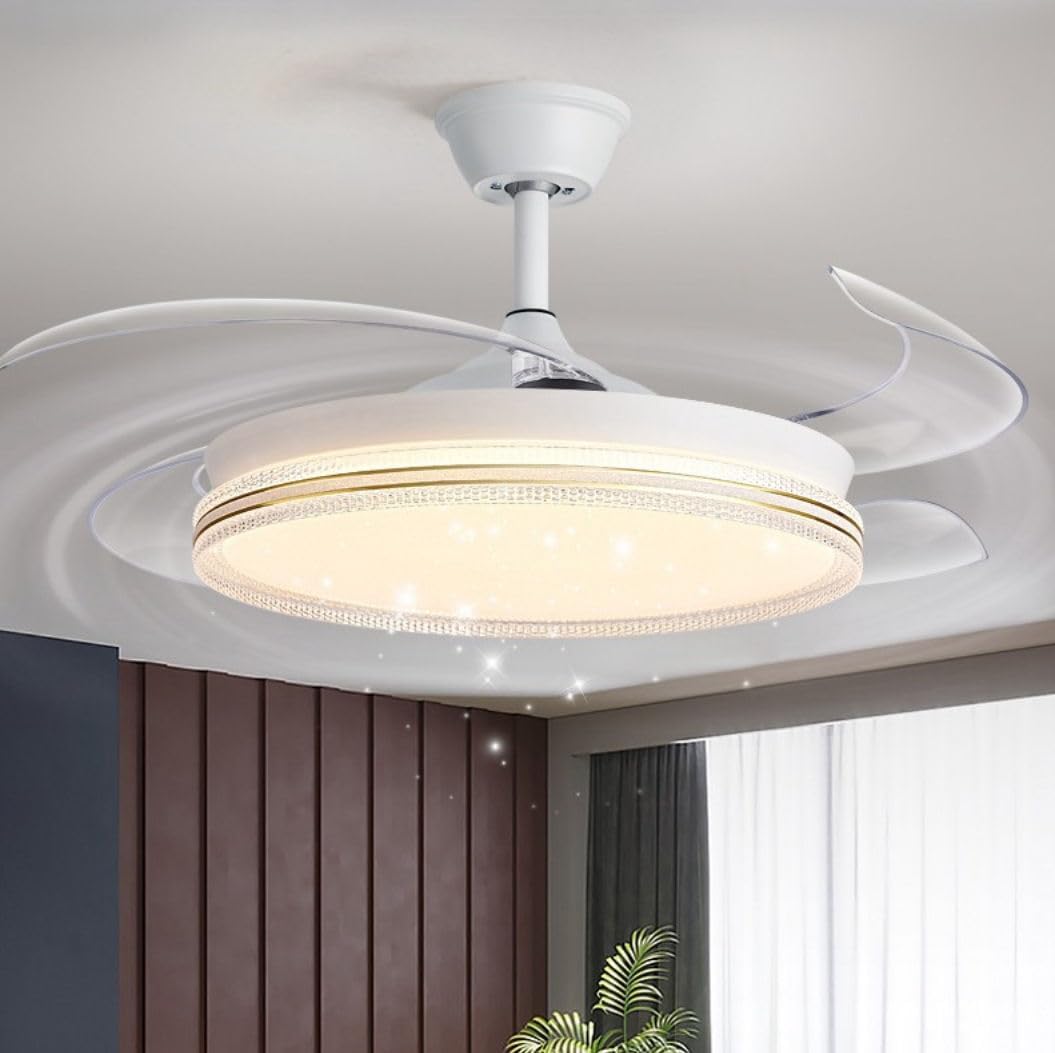 Ventilatore da Soffitto  con Luce LED Dimmerabile e Telecomando – 48" a Pale Retrattili, Silenzioso, Plafoniera Moderna per Interni