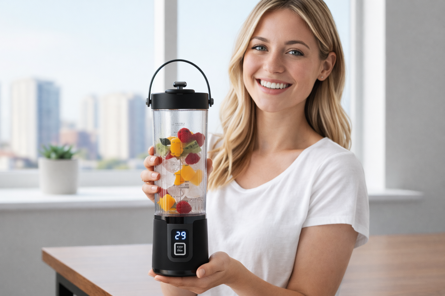 Frullatore Portatile Ricaricabile USB-C 500 ml con Display Digitale e Lame in Acciaio Inox