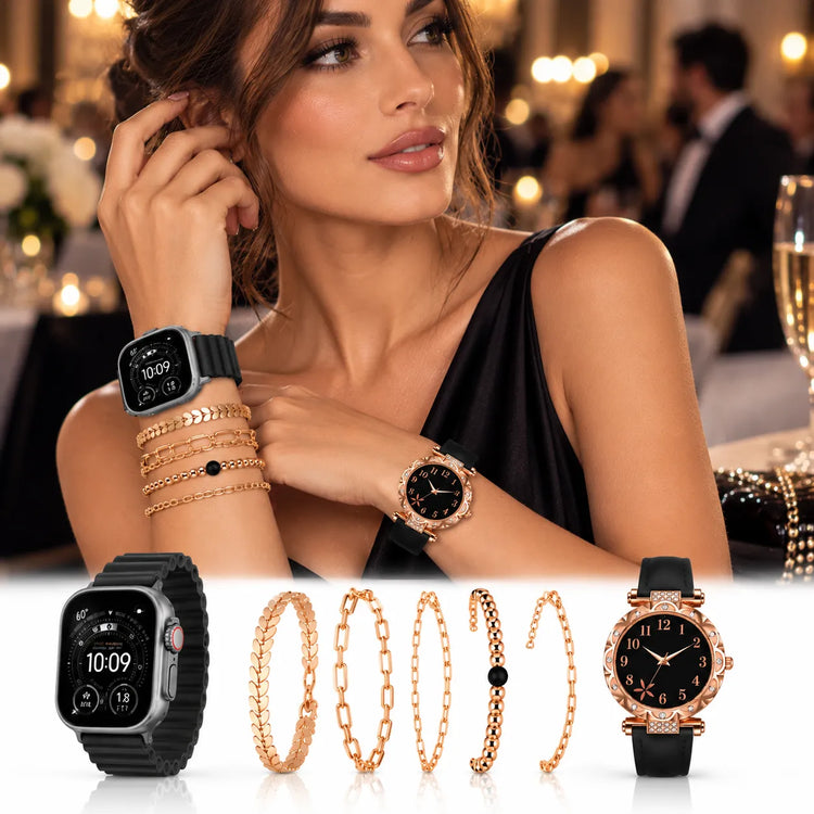 Mi20 Beauty Miss Smartwatch Donna con Chiamate Bluetooth + Orologio Analogico e Set 5 Bracciali – Kit Regalo Elegante