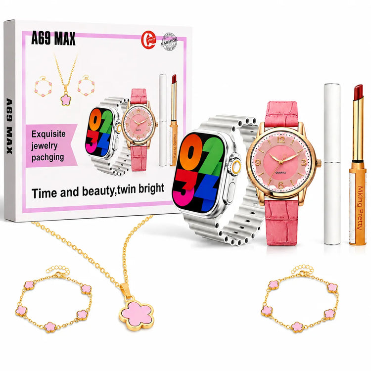 A69 MAX Smartwatch Donna Set Regalo Completo con Orologio Analogico, Gioielli, Cinturini e Accessori Beauty – Chiamate Bluetooth e Monitoraggio Attività