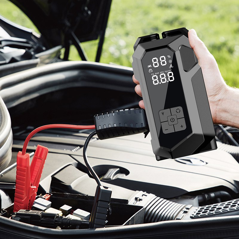 Avviatore di Emergenza Auto 4-in-1 con Compressore 150 PSI e Power Bank – Display LCD e Torcia LED Integrata