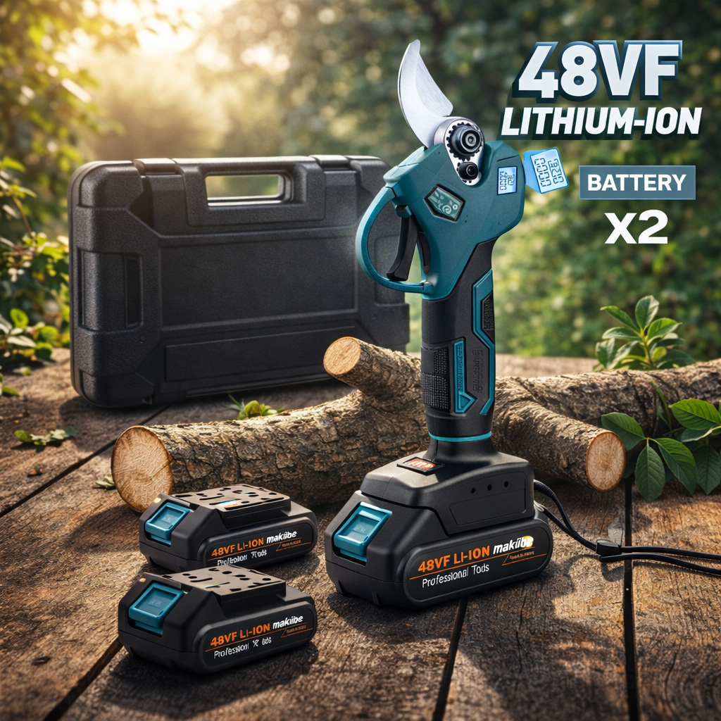 Forbice Elettrica da Potatura 48V Professionale con 2 Batterie Litio Display – Taglio Rami fino a 30mm – Kit Completo con Valigetta