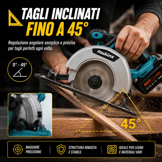 Sega Circolare Cordless 88VF con 2 Batterie e Caricatore – Taglio Preciso e Libertà di Movimento