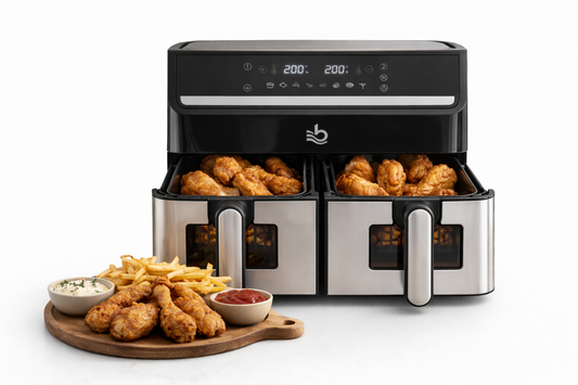 Friggitrice ad Aria 2000W Doppio Cestello 15L (7,5L + 7,5L) – Air Fryer XXXL a Doppia Zona con Controllo Indipendente