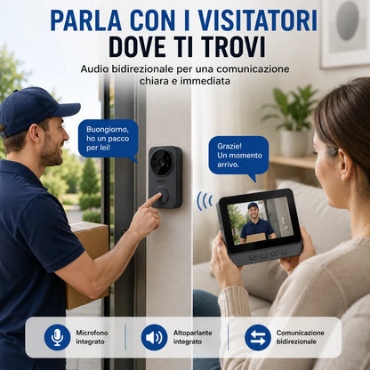 Videocitofono con Monitor,  Campanelli e citofoni Visione Notturna, Voce Bidirezionale, Angolo di Visione Ampio Dotato di Uno Schermo IPS da 4,3 pollici