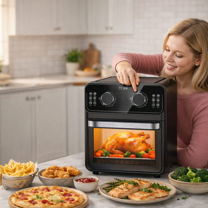 Forno ad Aria 16L TOBI 2400W– Friggitrice ad Aria Multifunzione con Controllo Temperatura, 10 Programmi, Accessori Inclusi