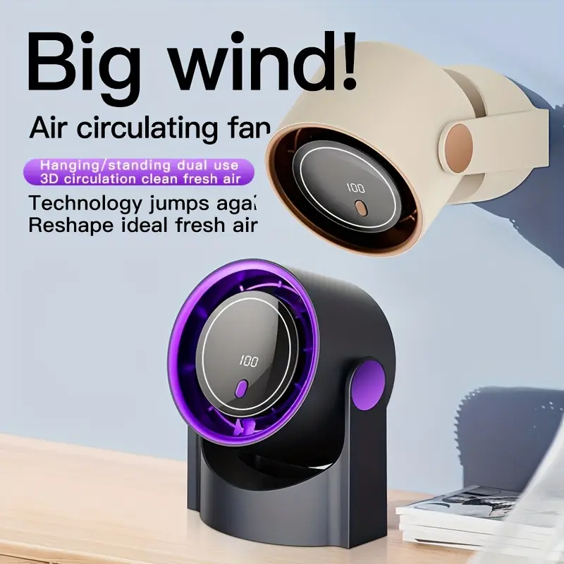 Ventilatore da Tavolo Portatile - Compatto, Potente e Ricaricabile 5 velocità con display digitale