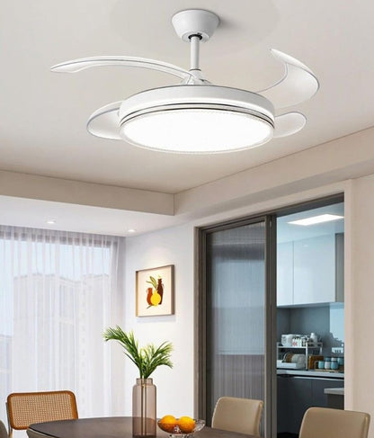 Ventilatore da Soffitto  con Luce LED Dimmerabile e Telecomando – 48" a Pale Retrattili, Silenzioso, Plafoniera Moderna per Interni