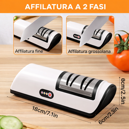 Affilacoltelli Elettrico USB a 2 Fasi – Affilatura Fine e Grossolana, Compatto e Facile da Usare, Ideale per Cucina
