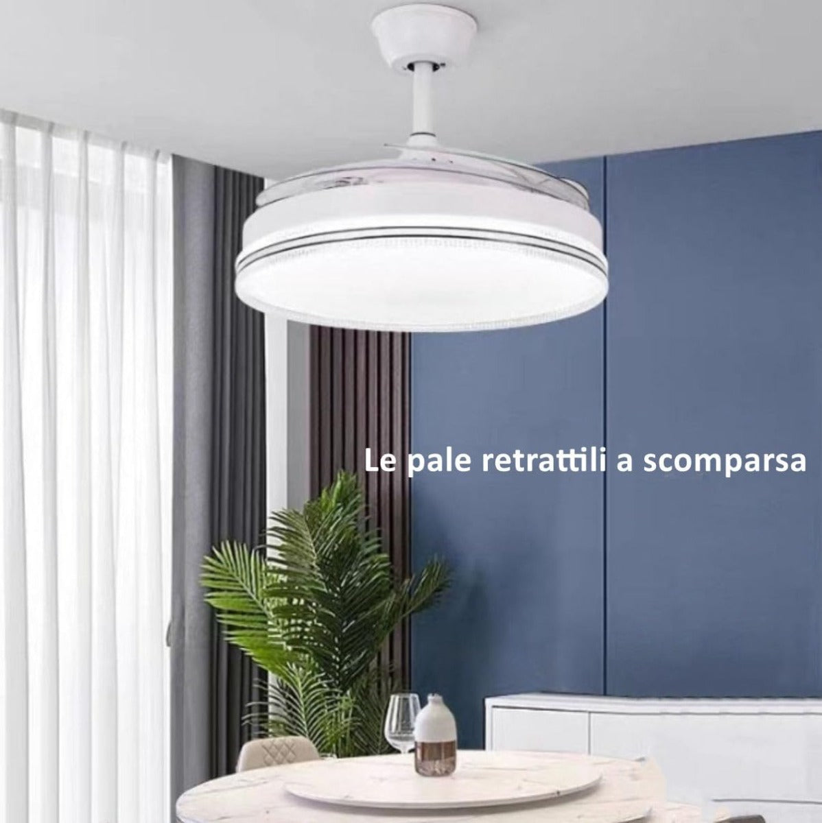 Ventilatore da Soffitto  con Luce LED Dimmerabile e Telecomando – 48" a Pale Retrattili, Silenzioso, Plafoniera Moderna per Interni
