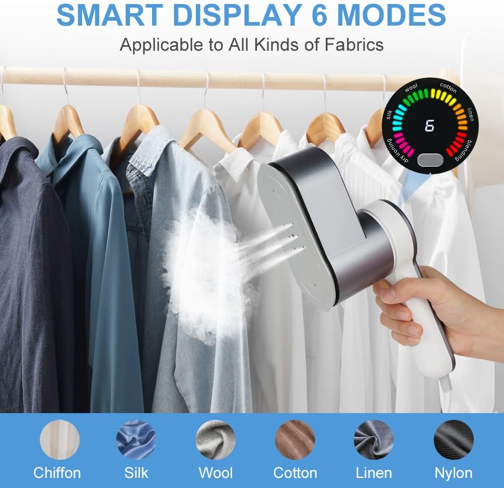 Mini Ferro da Stiro a Vapore da Viaggio 1200W – 6 Modalità, Riscaldamento 5s, Pieghevole 180°, Serbatoio 120ml, Piastra Ceramica Antiaderente