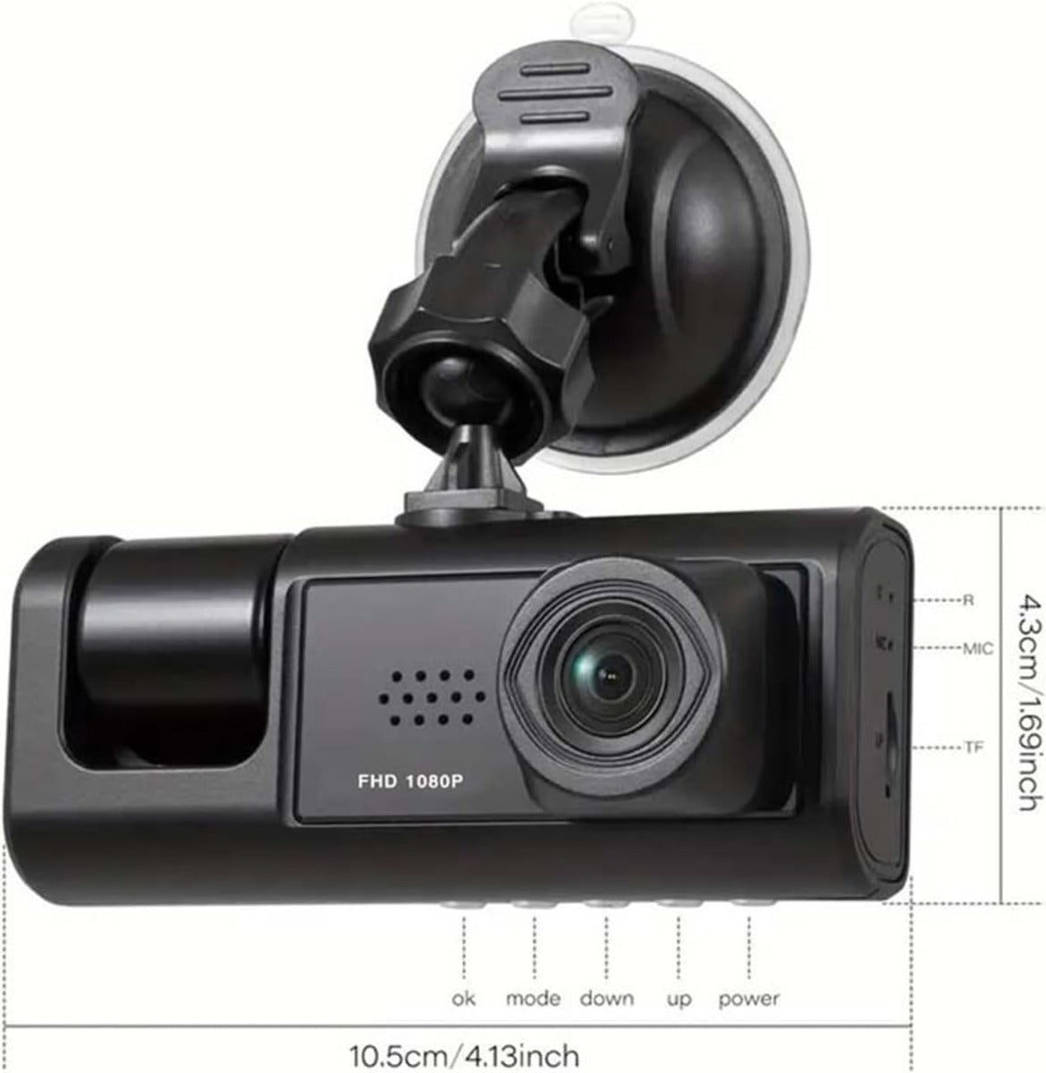 Dash Cam con Registrazione in Loop, Visione Notturna IR e Fotocamera 1080P a 3 Obiettivi con Schermo IPS da 2