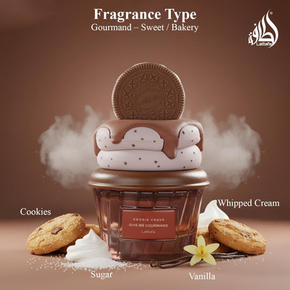 Lattafa Cookie Crave Profumo Orientale Vanigliato, Fragranza Donna 100ml, Note Burro Cacao Biscotto