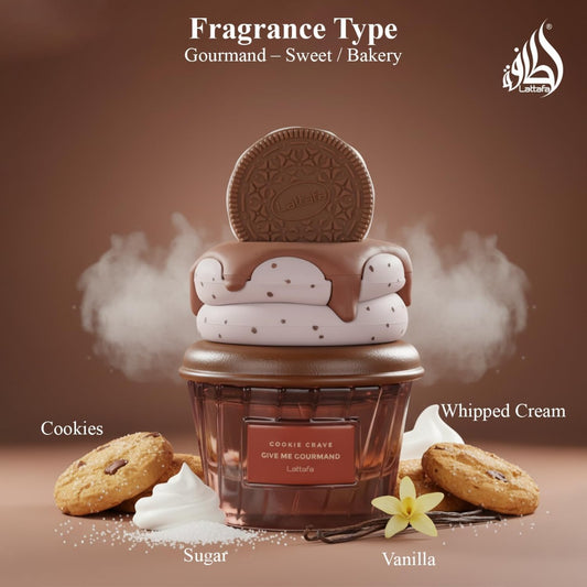 Lattafa Cookie Crave Profumo Orientale Vanigliato, Fragranza Donna 100ml, Note Burro Cacao Biscotto