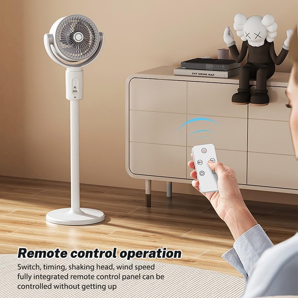 Ventilatore Ricaricabile 3-in-1 da Pavimento – Portatile, Silenzioso, Regolabile con Telecomando