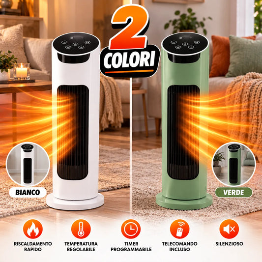 Termoventilatore Ceramico a Torre Rotante con Telecomando –  Stufa Elettrica Verticale PTC con Display Touch e Base