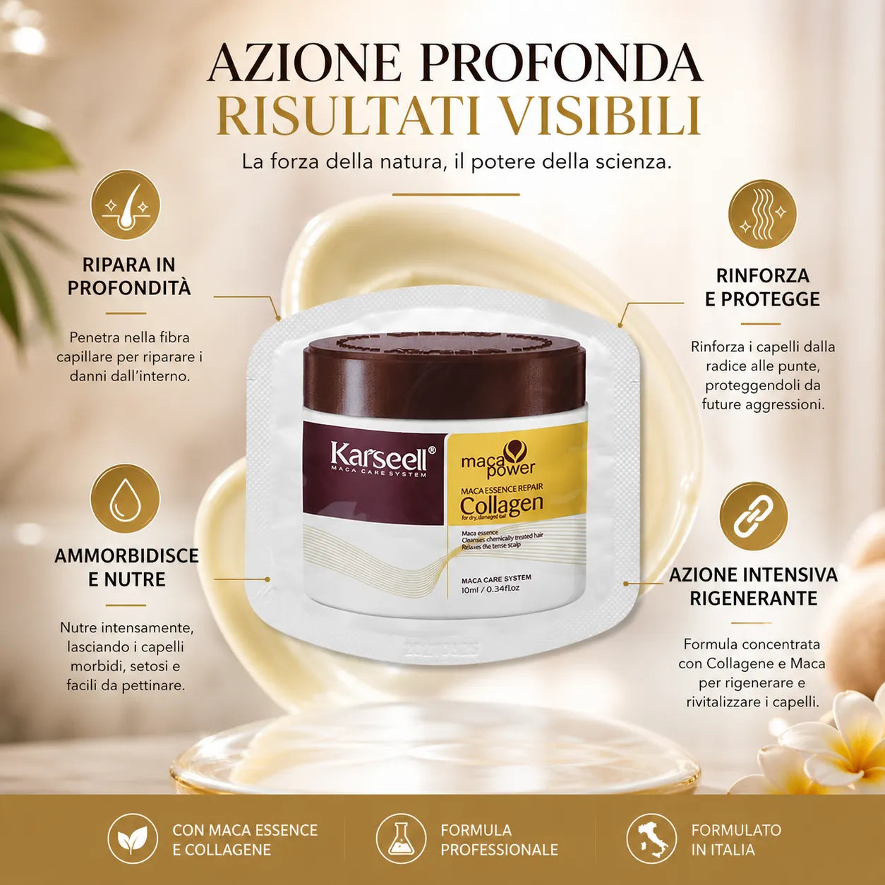 Karseell Maschera Capelli al Collagene 10ml x 24 Pezzi – Trattamento Nutriente con Olio di Argan e Maca – Idratante Riparatore per Capelli Secchi, Danneggiati e Trattati