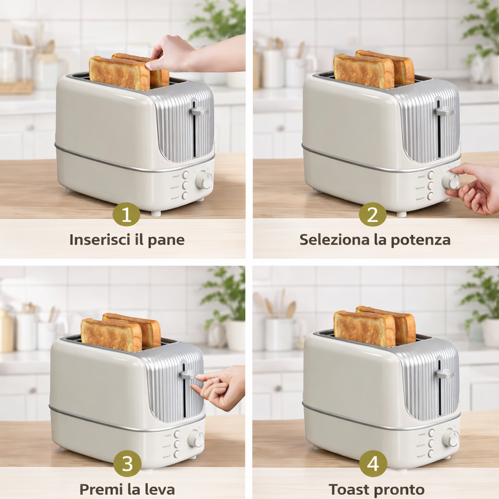 Toaster 2 Slice 800W Compatto e Moderno con 7 Livelli di Tostatura Funzioni Scongelamento e Riscaldamento Ideale per Colazione Disponibile in Diversi Colori