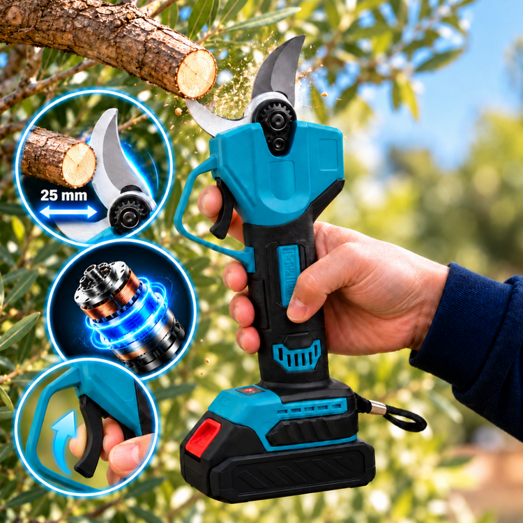 Cesoia Elettrica da Potatura a Batteria 48V Litio 2Ah Brushless Taglio 25 mm  apertura fino a 42 mm per Rami, Alberi, Vigneti e Giardinaggio