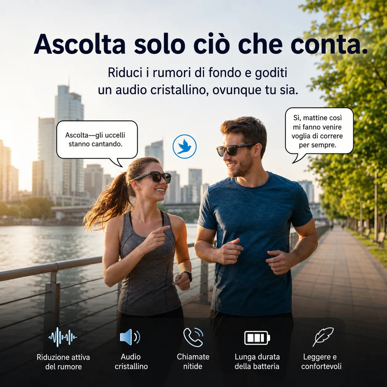 Occhiali Smart AI con Telecamera HD 8MP, Assistente Vocale, Bluetooth 5.4, Foto e Video, Speaker Integrati, Touch Control, USB-C