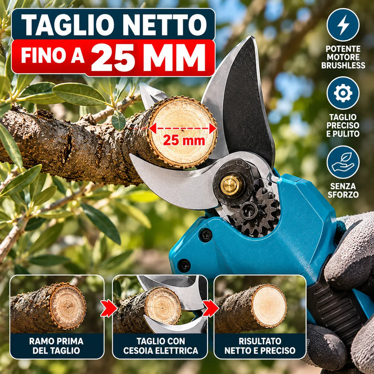 Cesoia Elettrica da Potatura a Batteria 48V Litio 2Ah Brushless Taglio 25 mm  apertura fino a 42 mm per Rami, Alberi, Vigneti e Giardinaggio