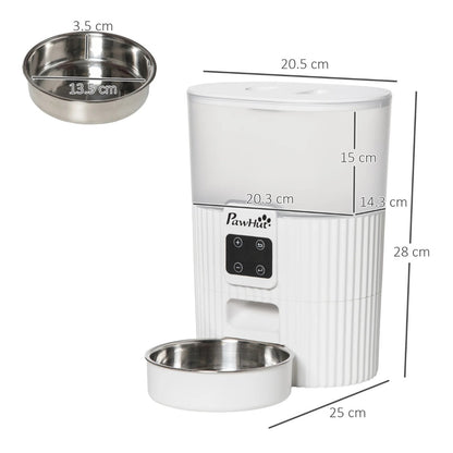 Distributore automatico cibo cani e gatti 20,5x25x28 cm con ciotola e timer bianco