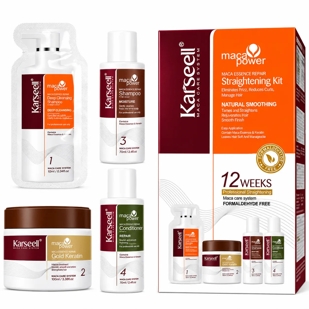 Kit Lisciatura Capelli alla Cheratina Karseell Maca Essence – Effetto Professionale fino a 12 Settimane