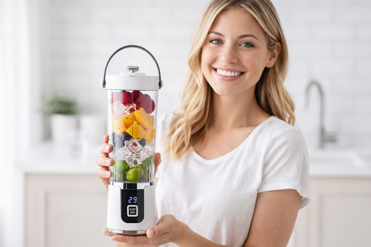 Frullatore Portatile Ricaricabile USB-C 500 ml con Display Digitale e Lame in Acciaio Inox