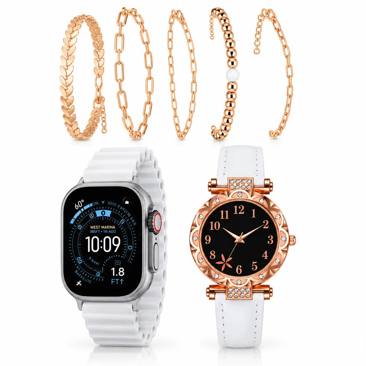Mi20 Beauty Miss Smartwatch Donna con Chiamate Bluetooth + Orologio Analogico e Set 5 Bracciali – Kit Regalo Elegante
