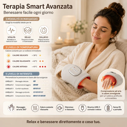 Massaggiatore Senza Fili per Mani con Calore e Compressione per artrite e sollievo dal tunnel carpale