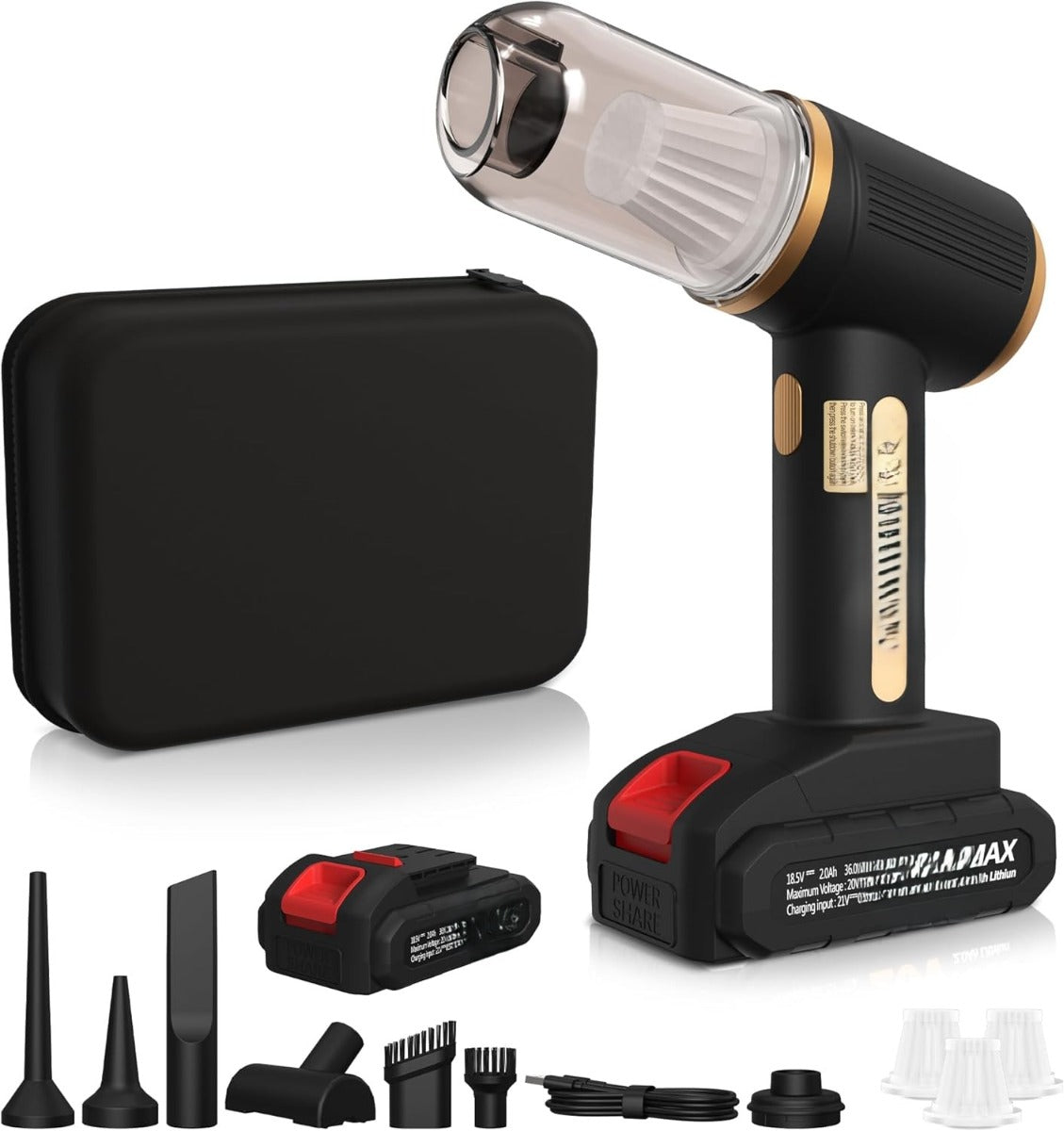 Aspirapolvere Portatile 4 in 1 per Auto e Casa – 21.000 Pa, 180 W, Batteria 24V, Senza Fili, con 7 Accessori