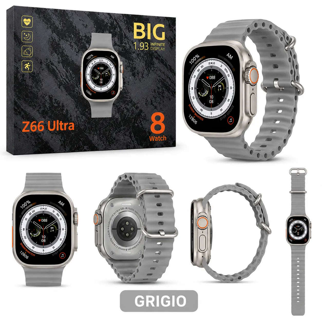 Orologio watch8 z66 ultra smart watch tracker fitness impermeabile con schermo da 1.93 pollici