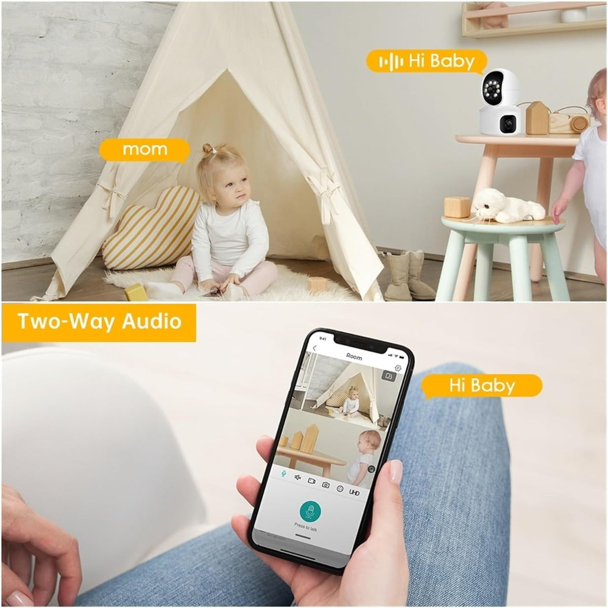 Baby monitor telecamera WiFi da 4 MP con doppio schermo